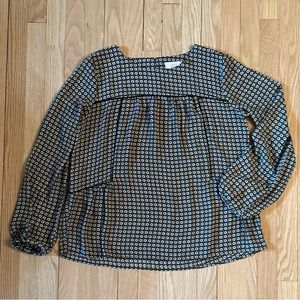 LOFT Geometric Floral Long Sleeve Pullover Top, Size Small